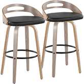Cassis 30" Swivel Bar Stool in Light Grey Wood & Black Leatherette with Black Footrest (Set of 2)